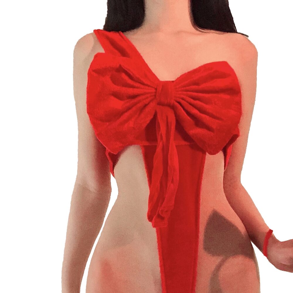 9944 Bow Lingerie Sexy Christmas Valentines Red Present Bowtie Bra Velvet